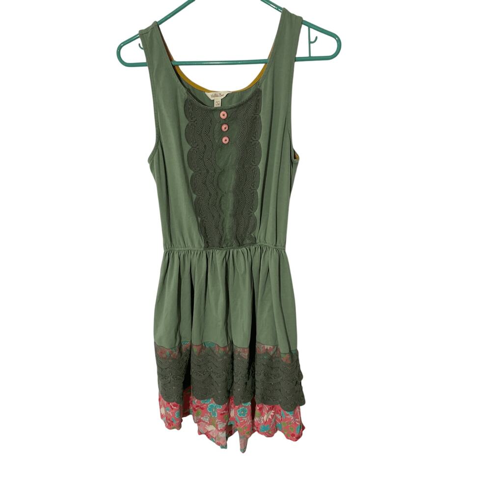 Matilda Jane Girls Large Green Peaceful Plains Boho Embroidered Lace Trim Dress